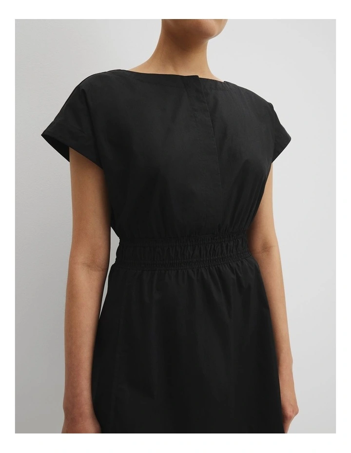 Australian Cotton Shirred Waist Mini Dress in Black image 3