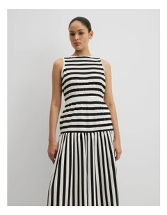 Australian Cotton Stripe Midi Tank Dress in Black Stripe