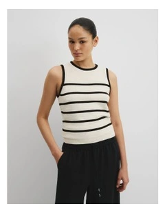 Organically Grown Cotton Linen Blend Stripe Tank in Black Stripe