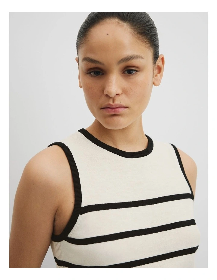 Organically Grown Cotton Linen Blend Stripe Tank in Black Stripe image 2