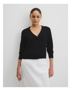 Organically Grown Cotton Linen Blend Knit Cardigan in Black