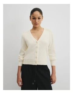 Organically Grown Cotton Linen Blend Knit Cardigan in Antique White