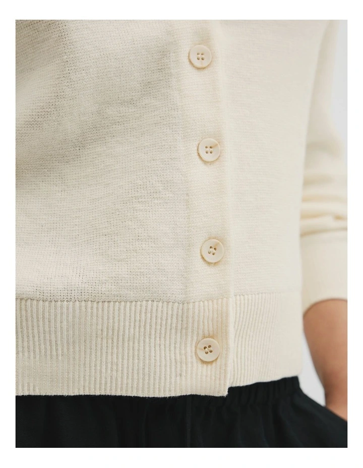 Organically Grown Cotton Linen Blend Knit Cardigan in Antique White image 2