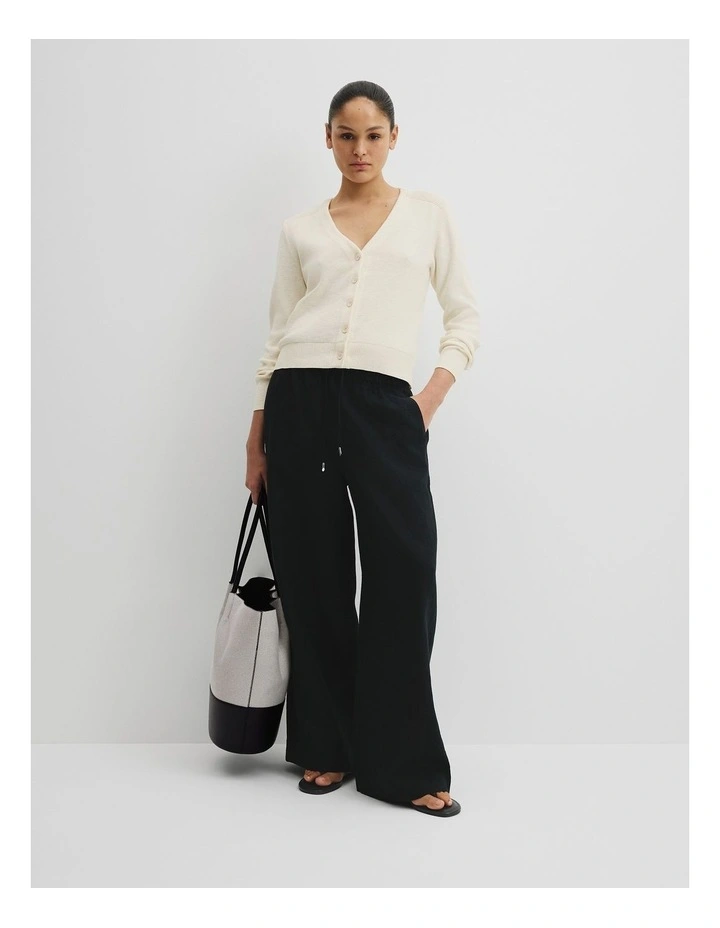 Organically Grown Cotton Linen Blend Knit Cardigan in Antique White image 3