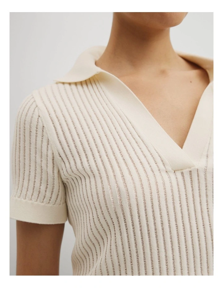 Organically Grown Cotton Sheer Rib Knit Polo in White image 2