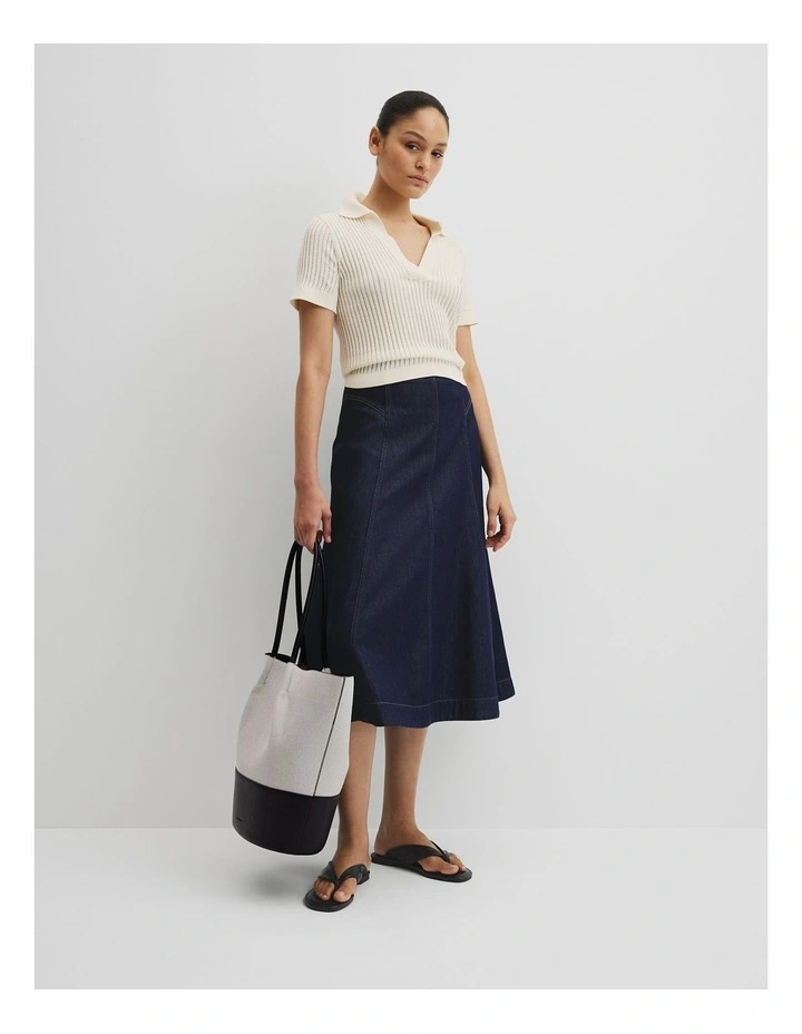 Organically Grown Cotton Sheer Rib Knit Polo in White image 3