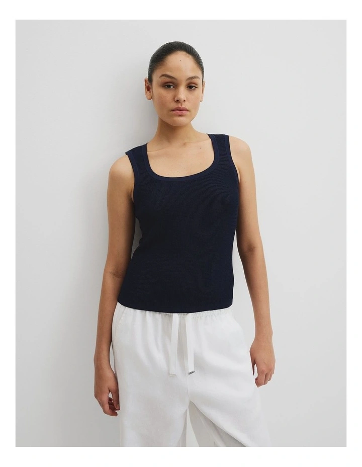 Waffle Crew Knit Tank in Navy image 1