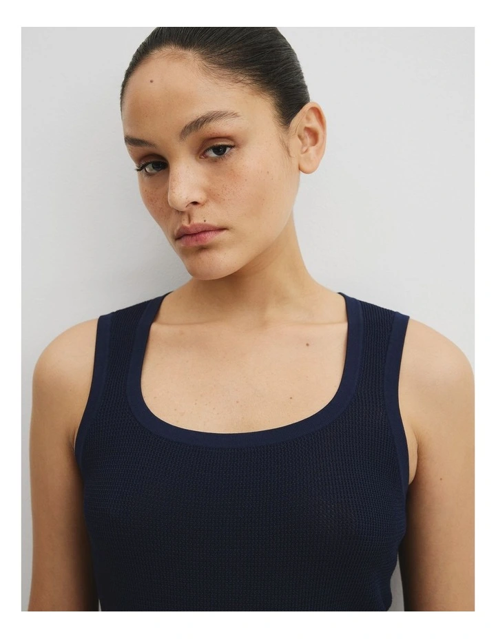 Waffle Crew Knit Tank in Navy image 2