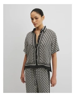 Print Short Sleeve Cupro Shirt in Border Geo