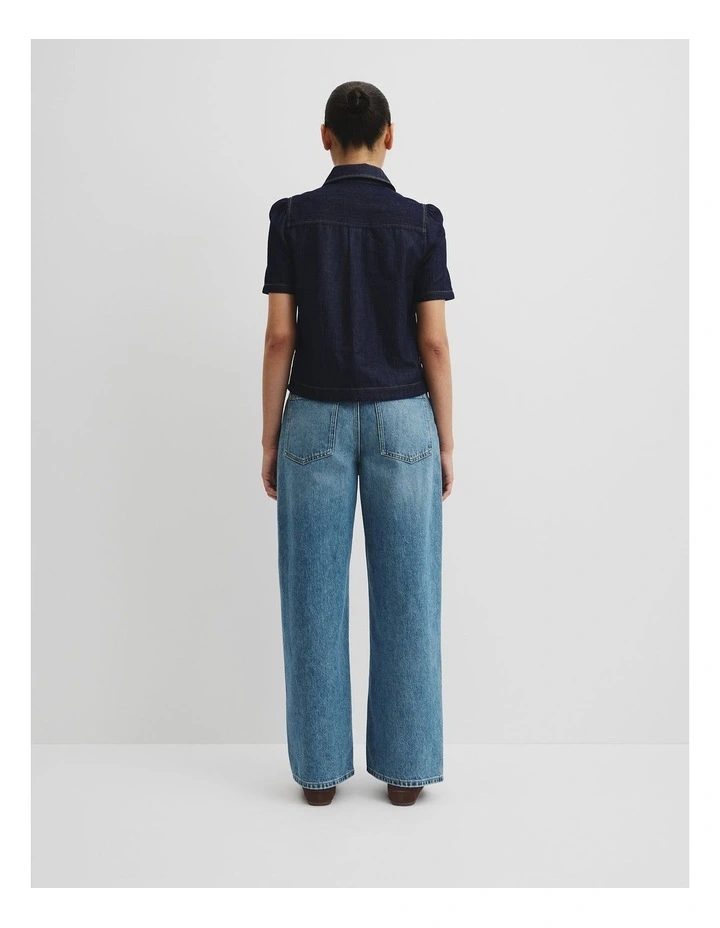 Half Placket Denim Top in Dark Indigo image 4
