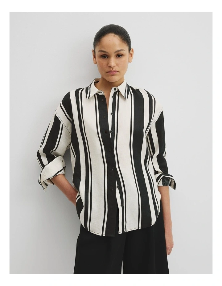 Organically Grown Oversized Linen Shirt in Bold Stripe image 1