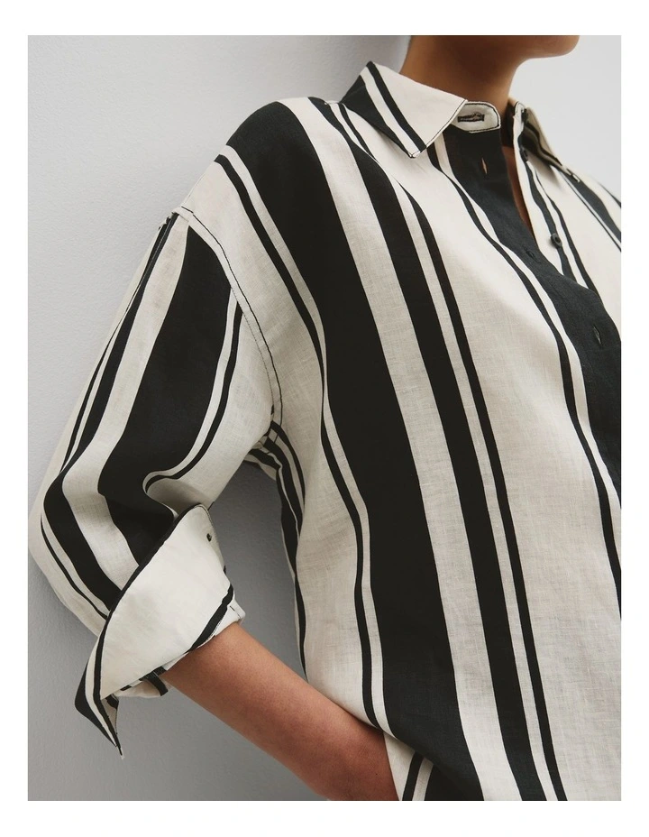 Organically Grown Oversized Linen Shirt in Bold Stripe image 2