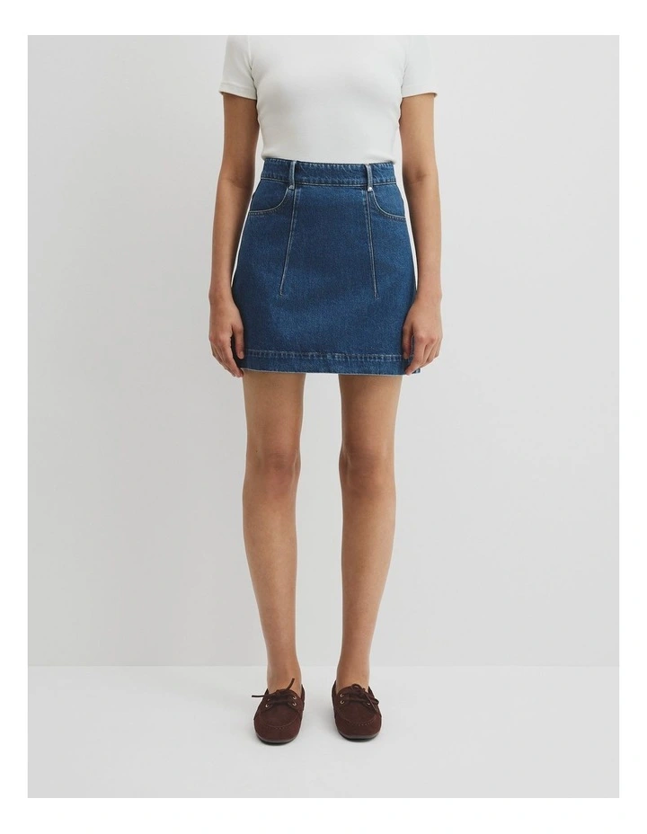 Denim Mini Skirt in Dark Indigo image 2