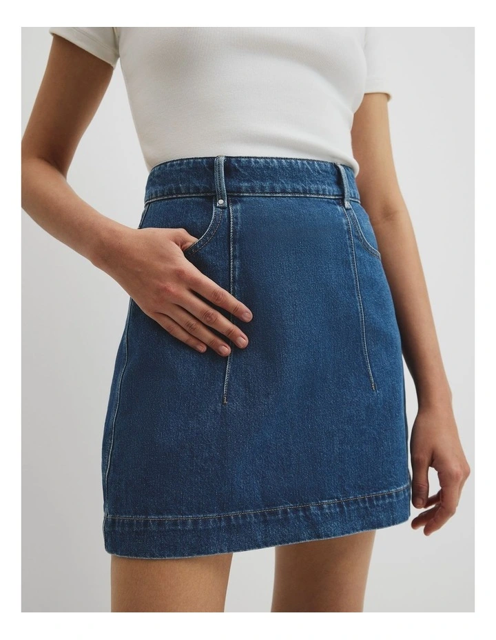 Denim Mini Skirt in Dark Indigo image 3