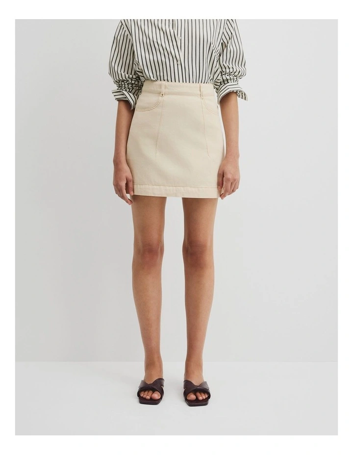 Denim Mini Skirt in Ecru image 2