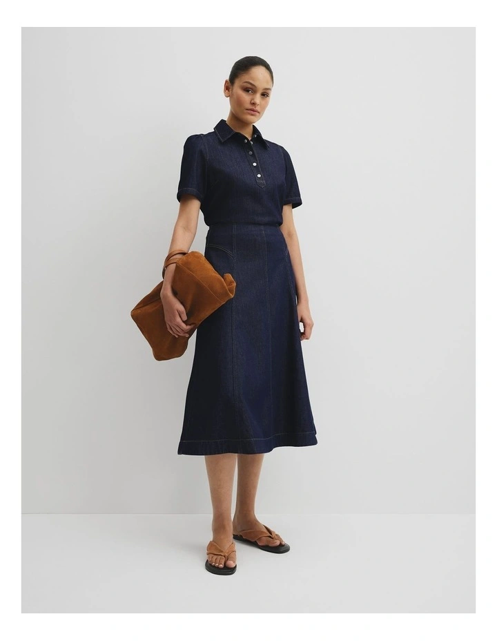 Panel Denim Midi Skirt in Indigo Rinse image 1