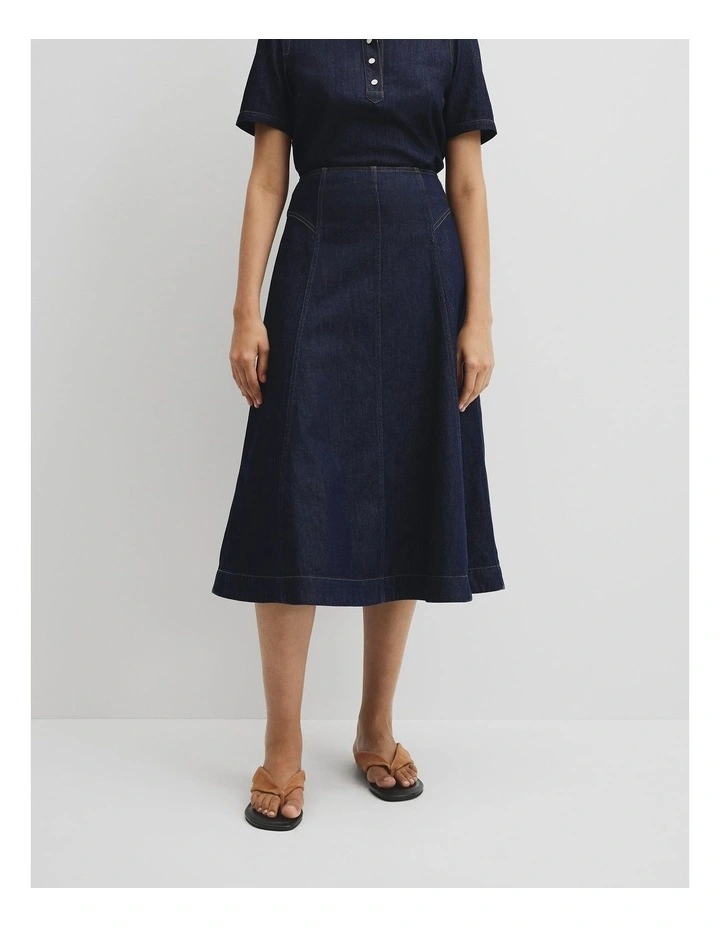 Panel Denim Midi Skirt in Indigo Rinse image 2