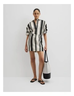 Print Pull On Linen Small in Bold Stripe