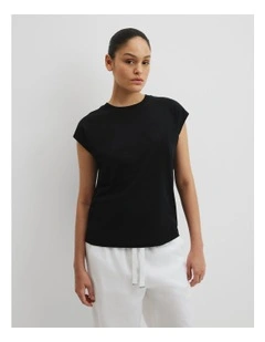 Australian Cotton Crew Neck Slub T-shirt in Black