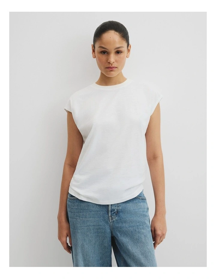 Australian Cotton Crew Neck Slub T-shirt in White image 1