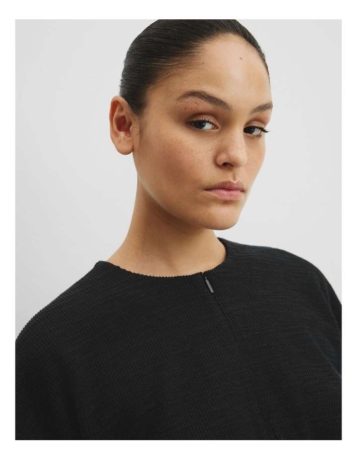 Texture Zip Neck T-shirt in Black image 2