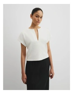 Texture Zip Neck T-shirt in Antique White