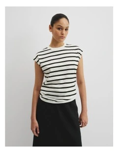 Crew Neck Slub Stripe T-shirt in Black Stripe