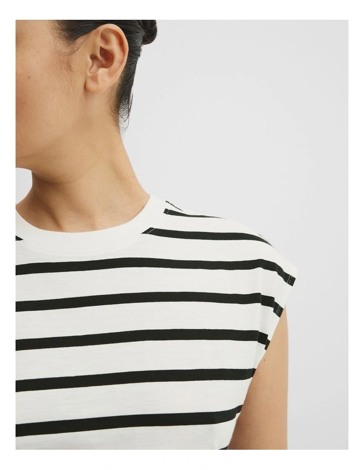 Crew Neck Slub Stripe T-shirt in Black Stripe image 2