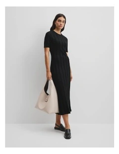 Rib Midi Dress in Black