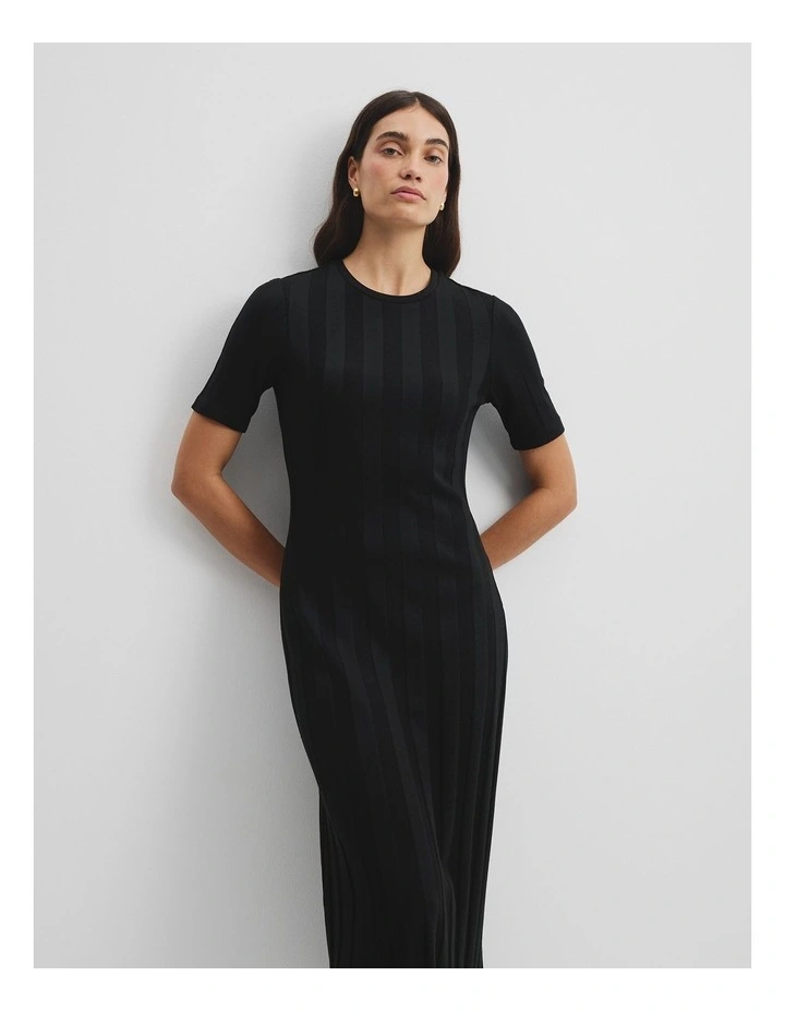 Rib Midi Dress in Black image 3