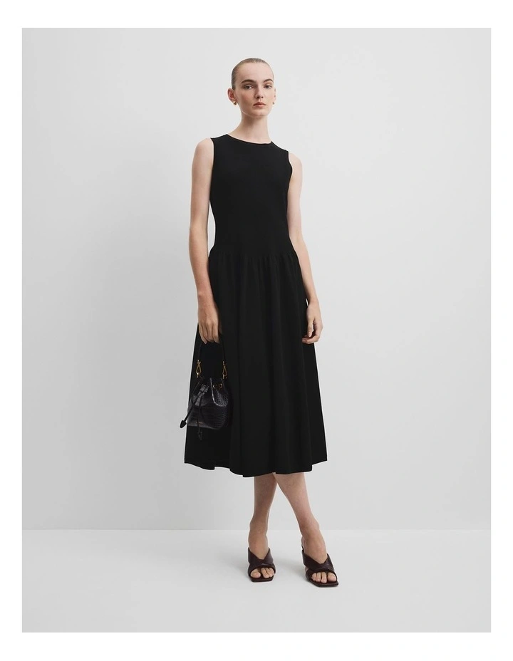 Mix Stitch Knit Dress in Black image 1