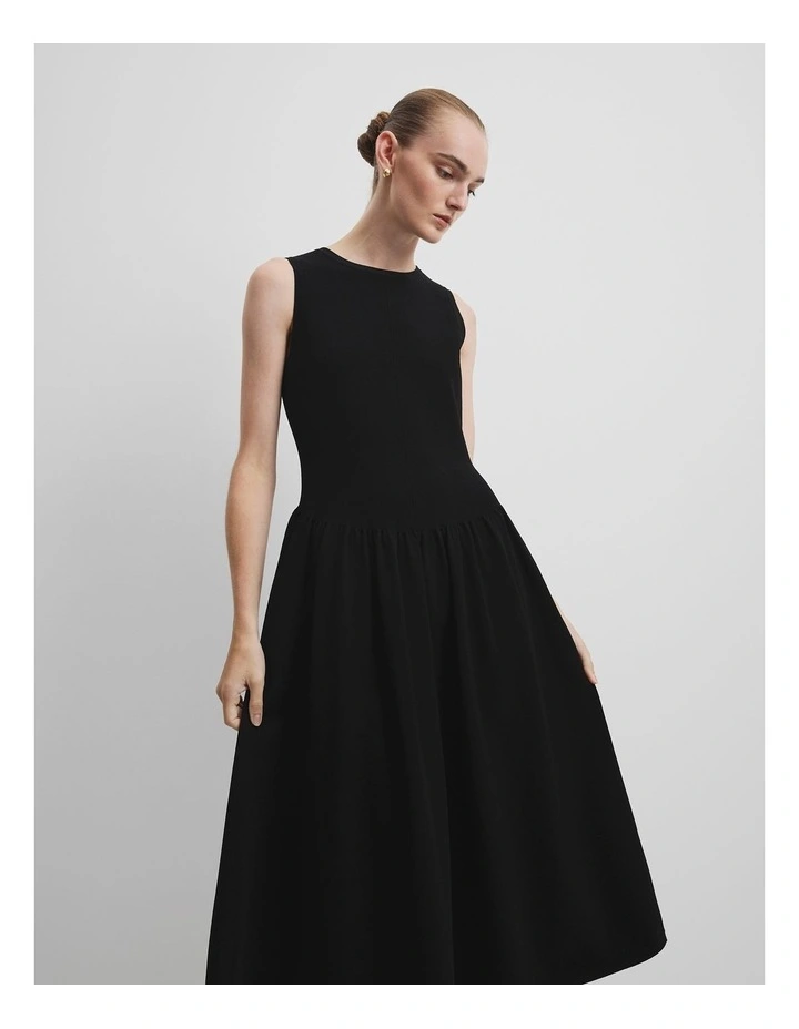 Mix Stitch Knit Dress in Black image 2