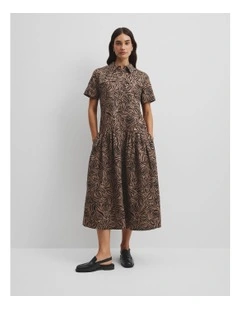 Print Flared Shirt Dress in Micro Zebra