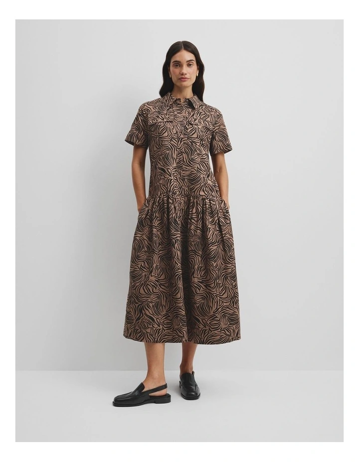 Print Flared Shirt Dress in Micro Zebra image 1