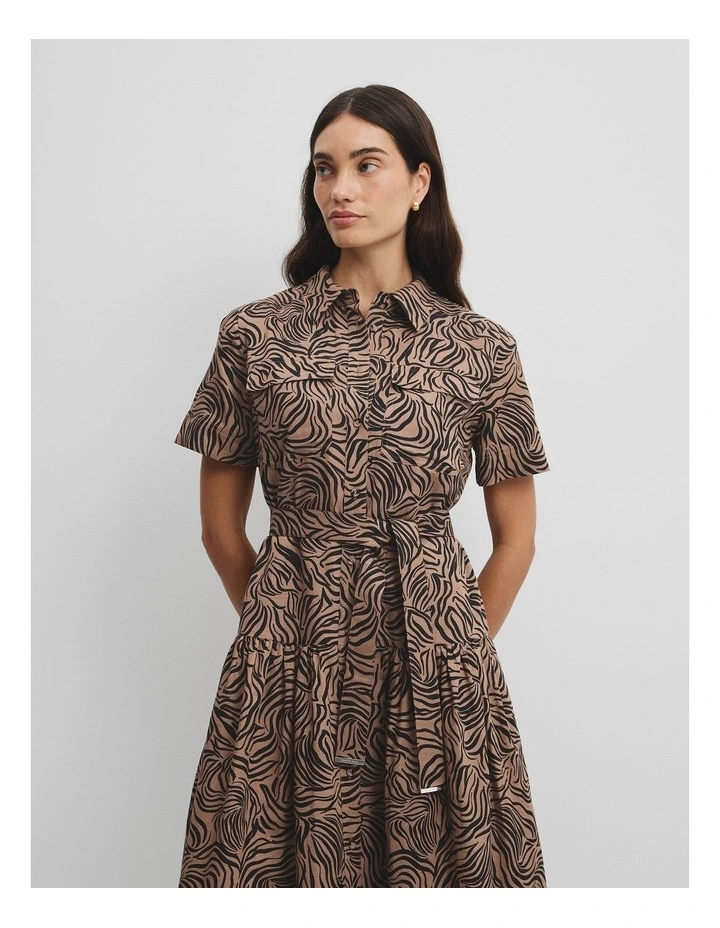 Print Flared Shirt Dress in Micro Zebra image 3