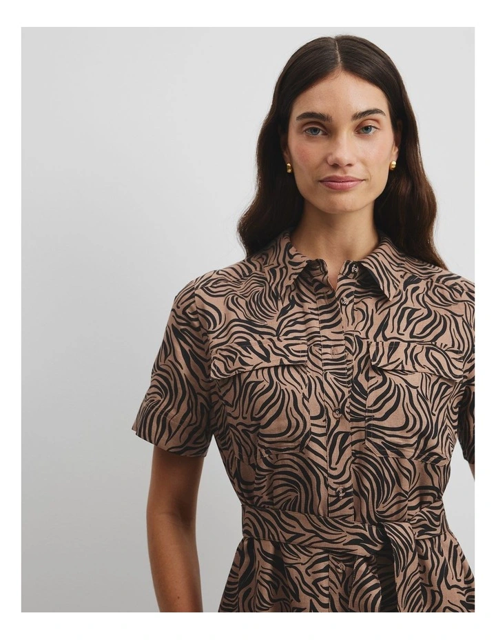 Print Flared Shirt Dress in Micro Zebra image 4