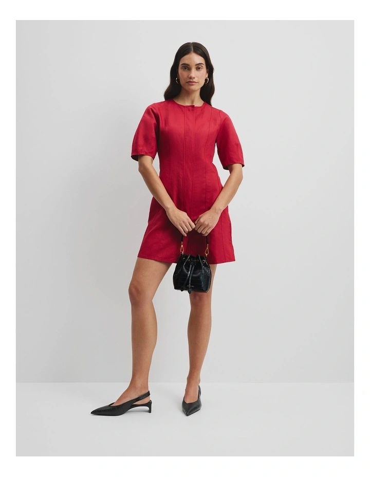 Australian Cotton Blend Panelled Mini Dress in Garnet image 1