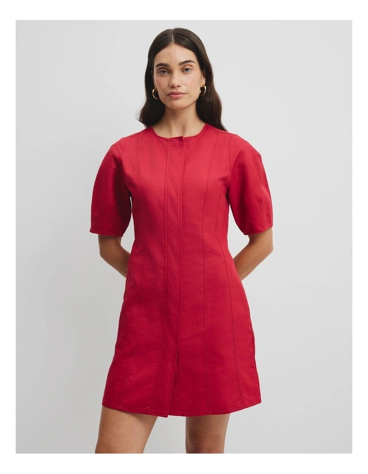 Australian Cotton Blend Panelled Mini Dress in Garnet image 2