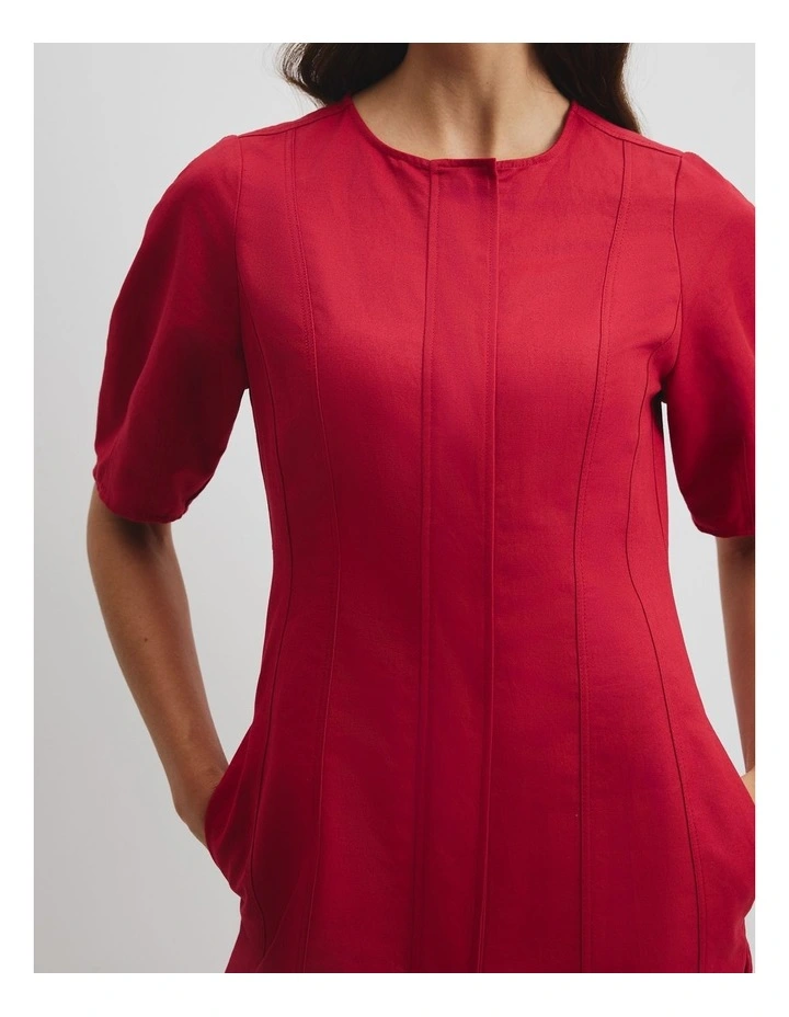 Australian Cotton Blend Panelled Mini Dress in Garnet image 3