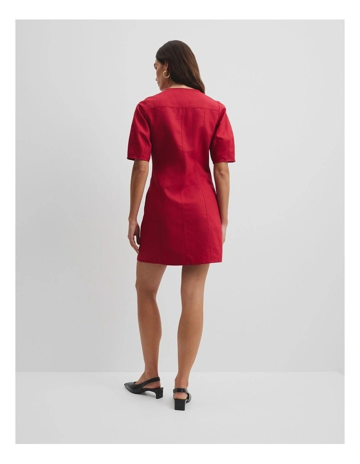 Australian Cotton Blend Panelled Mini Dress in Garnet image 4