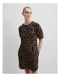 Australian Cotton Blend Print Panelled Mini Dress in Micro Zebra