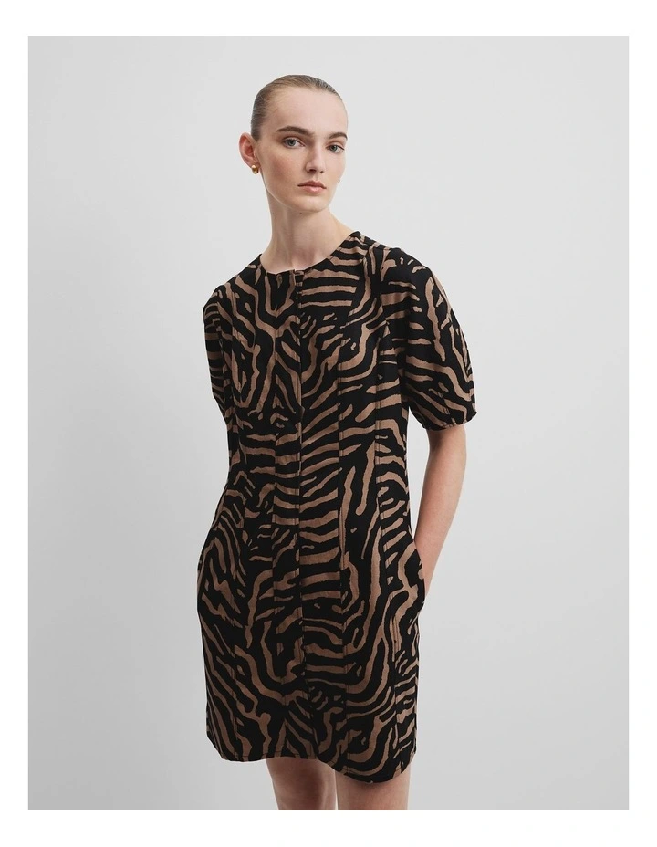 Australian Cotton Blend Print Panelled Mini Dress in Micro Zebra image 1