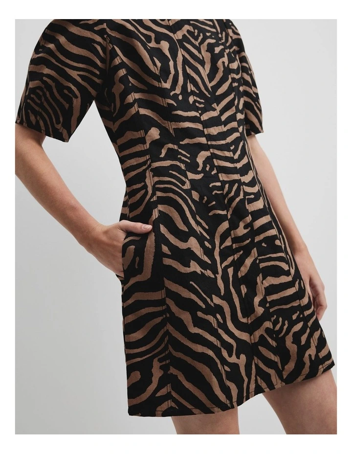 Australian Cotton Blend Print Panelled Mini Dress in Micro Zebra image 2