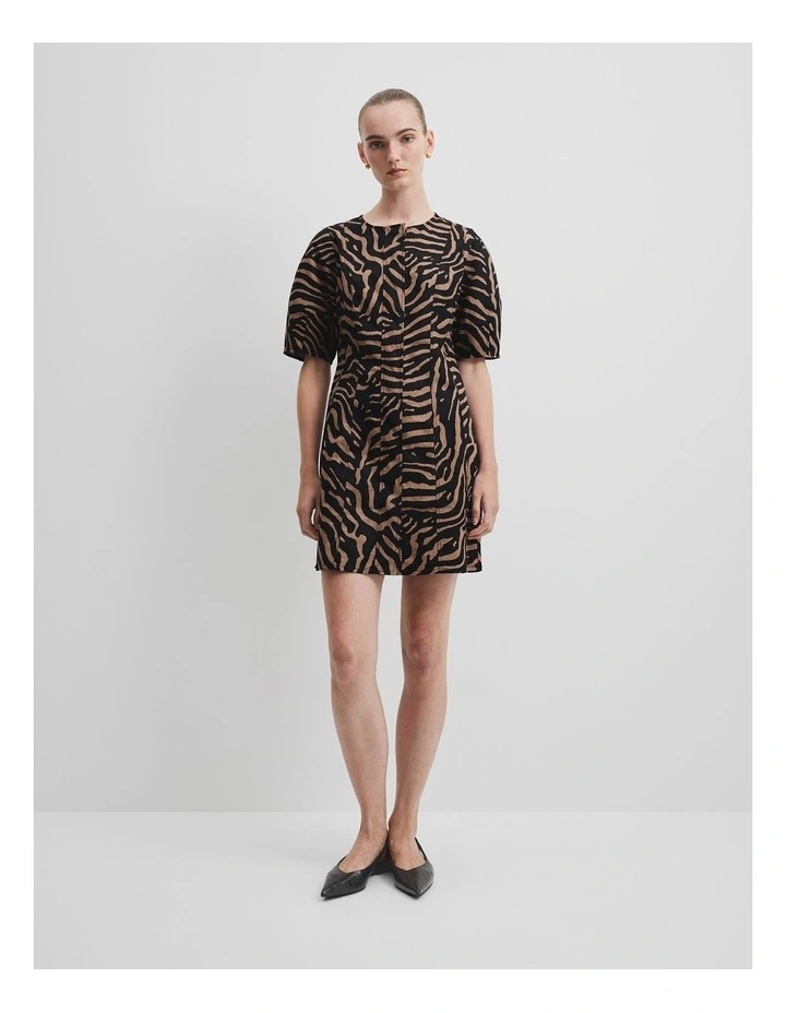 Australian Cotton Blend Print Panelled Mini Dress in Micro Zebra image 3