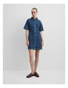 Denim Mini Dress in Dark Indigo