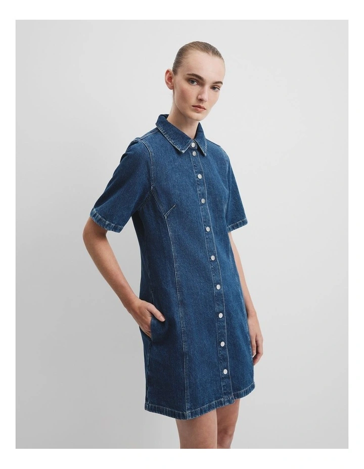 Denim Mini Dress in Dark Indigo image 2