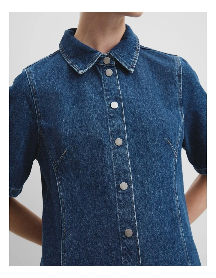 Denim Mini Dress in Dark Indigo image 3