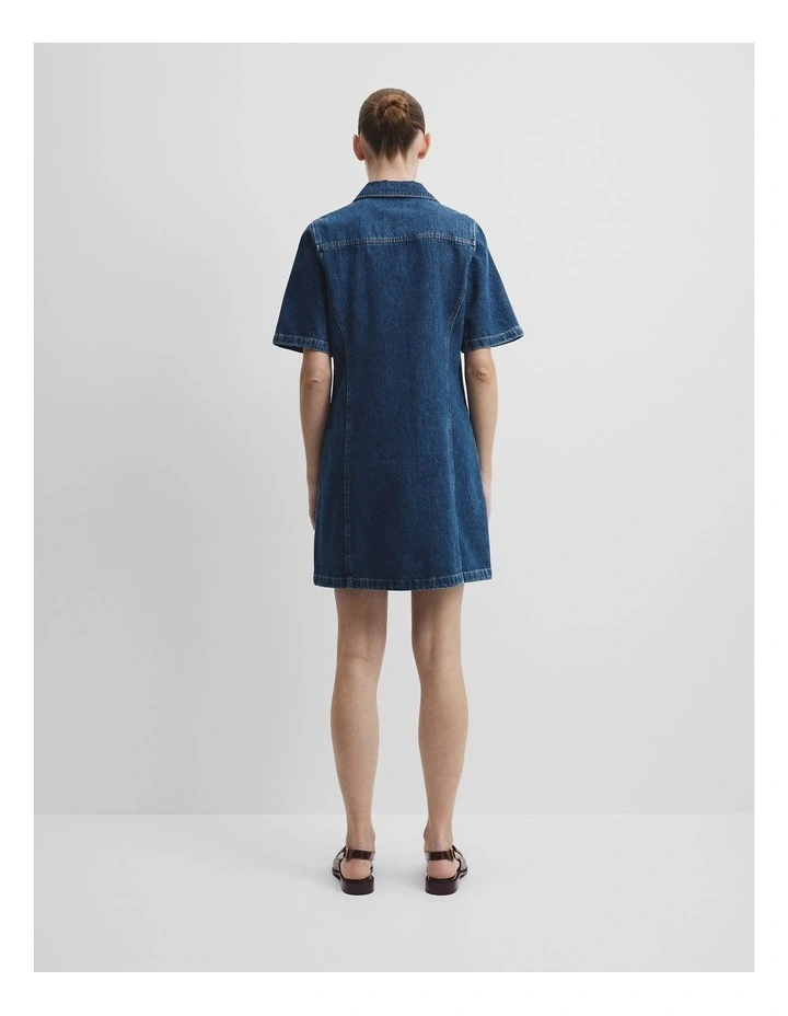 Denim Mini Dress in Dark Indigo image 4