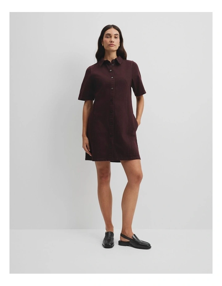 Denim Mini Dress in Plum image 1