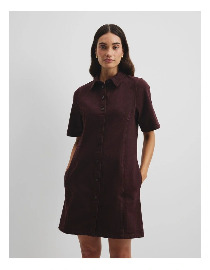 Denim Mini Dress in Plum image 2
